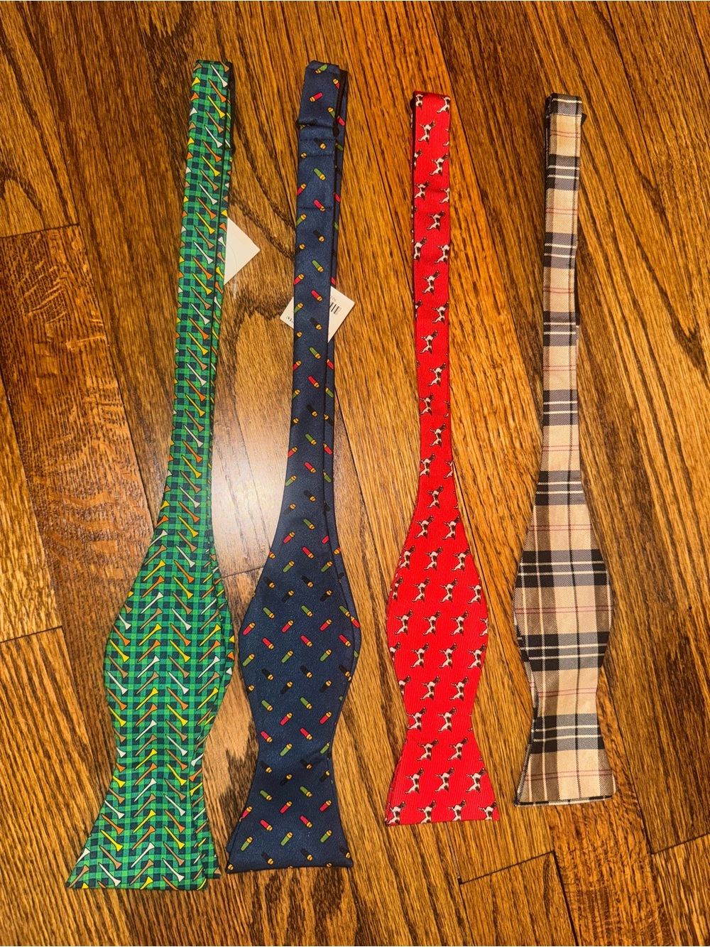 Southern Proper Men's Assorted Self-Tie Bow Ties in Green, Navy, Red & Tan Plaid